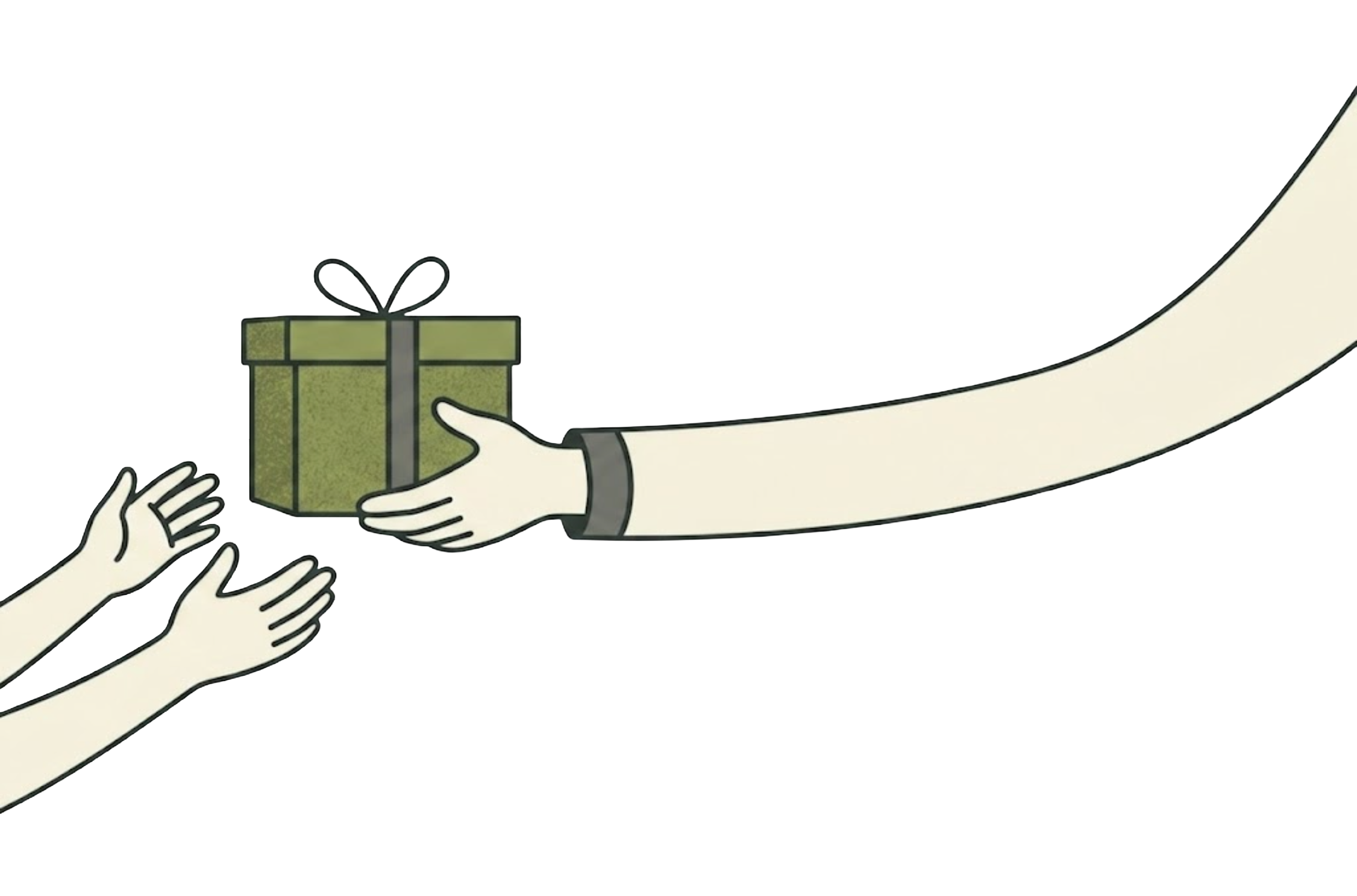A hand reaching out to give a gift to waiting hands
